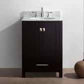  Caroline Avenue 24'' Single Bathroom Vanity Set in Espresso, Italian Carrara White Marble Top with Round Sink