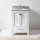  Caroline Avenue 24'' Single Bathroom Vanity Set in White, Italian Carrara White Marble Top with Round Sink