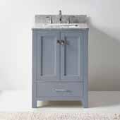  Caroline Avenue 24'' Single Bathroom Vanity Set in Grey, Italian Carrara White Marble Top with Square Sink