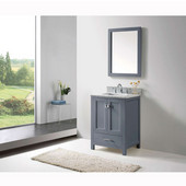  Caroline Avenue 24'' Single Bathroom Vanity Set in Grey, Italian Carrara White Marble Top with Square Sink, Mirror Included