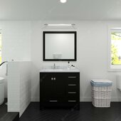  Caroline Avenue 36'' Single Bathroom Vanity Set in Espresso, Calacatta Quartz Top with Round Sink, Mirror Included