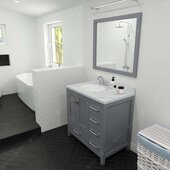  Caroline Avenue 36'' Single Bathroom Vanity Set in Grey, Calacatta Quartz Top with Round Sink, Brushed Nickel Faucet, Mirror Included