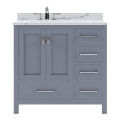  Caroline Avenue 36'' Single Bathroom Vanity Set in Grey, Calacatta Quartz Top with Round Sink