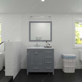  Caroline Avenue 36'' Single Bathroom Vanity Set in Grey, Calacatta Quartz Top with Round Sink, Mirror Included
