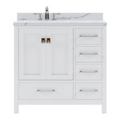  Caroline Avenue 36'' Single Bathroom Vanity Set in White, Calacatta Quartz Top with Round Sink