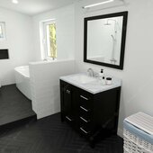  Caroline Avenue 36'' Single Bathroom Vanity Set in Espresso, Calacatta Quartz Top with Square Sink, Polished Chrome Faucet, Mirror Included