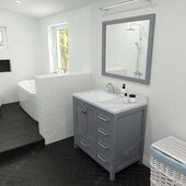  Caroline Avenue 36'' Single Bathroom Vanity Set in Grey, Calacatta Quartz Top with Square Sink, Brushed Nickel Faucet, Mirror Included