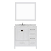  Caroline Avenue 36'' Single Bath Vanity in White with Cultured Marble Quartz Top, Square Sink and Brushed Nickel Faucet with Matching Mirror, 36'' W x 22'' D x 35'' H