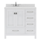  Caroline Avenue 36'' Single Bathroom Vanity Set in White, Dazzle White Quartz Top with Round Sink