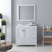  Caroline Avenue 36'' Single Bathroom Vanity Set in White, Dazzle White Quartz Top with Round Sink, Mirror Included