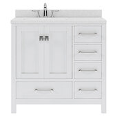  Caroline Avenue 36'' Single Bathroom Vanity Set in White, Dazzle White Quartz Top with Square Sink