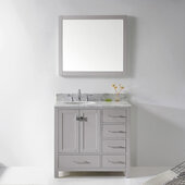  Caroline Avenue 36'' Single Bathroom Vanity Set in Cashmere Grey, Italian Carrara White Marble Top with Round Sink, Mirror Included
