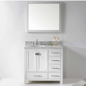  Caroline Avenue 36'' Single Bathroom Vanity Set in White, Italian Carrara White Marble Top with Round Sink, Available with Optional Faucet, Mirror Included