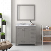  Caroline Avenue 36'' Single Bathroom Vanity Set in Cashmere Grey, Italian Carrara White Marble Top with Square Sink, Mirror Included