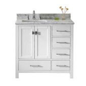  Caroline Avenue 36'' Single Bathroom Vanity Set in White, Italian Carrara White Marble Top with Square Sink