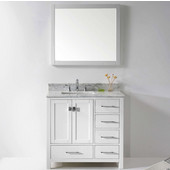  Caroline Avenue 36'' Single Bathroom Vanity Set in White, Italian Carrara White Marble Top with Square Sink, Available with Optional Faucet, Mirror Included