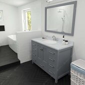  Caroline Avenue 48'' Single Bathroom Vanity Set in Grey, Calacatta Quartz Top with Round Sink, Brushed Nickel Faucets, Mirror Included