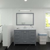  Caroline Avenue 48'' Single Bathroom Vanity Set in Grey, Calacatta Quartz Top with Round Sink, Mirror Included