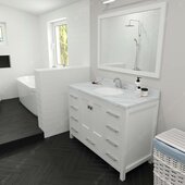  Caroline Avenue 48'' Single Bathroom Vanity Set in White, Calacatta Quartz Top with Round Sink, Polished Chrome Faucets, Mirror Included