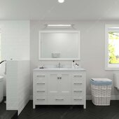  Caroline Avenue 48'' Single Bathroom Vanity Set in White, Calacatta Quartz Top with Round Sink, Mirror Included