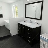  Caroline Avenue 48'' Single Bathroom Vanity Set in Espresso, Calacatta Quartz Top with Square Sink, Brushed Nickel Faucets, Mirror Included