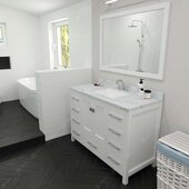  Caroline Avenue 48'' Single Bathroom Vanity Set in White, Calacatta Quartz Top with Square Sink, Polished Chrome Faucets, Mirror Included