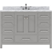  Caroline Avenue 48'' Single Bathroom Vanity Set in Grey, Italian Carrara White Marble Top with Round Sink