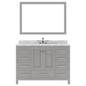  Caroline Avenue 48'' Single Bathroom Vanity Set in Grey, Italian Carrara White Marble Top with Round Sink, Polished Chrome Faucet, Mirror Included