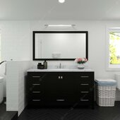  Caroline Avenue 60'' Single Bathroom Vanity in Espresso with Calacatta Quartz Top and Round Sink with Matching Mirror, 60'' W x 22'' D x 35'' H