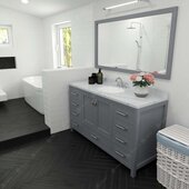  Caroline Avenue 60'' Single Bathroom Vanity in Gray with Calacatta Quartz Top and Round Sink with Polished Chrome Faucet with Matching Mirror, 60'' W x 22'' D x 35'' H