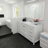  Caroline Avenue 60'' Single Bath Vanity in White with Calacatta Quartz Top, Round Sink and Brushed Nickel Faucet with Matching Mirror, 60'' W x 22'' D x 35'' H