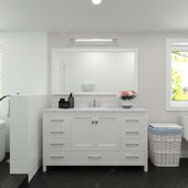  Caroline Avenue 60'' Single Bathroom Vanity in White with Calacatta Quartz Top and Round Sink with Matching Mirror, 60'' W x 22'' D x 35'' H