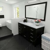  Caroline Avenue 60'' Single Bath Vanity in Espresso with Calacatta Quartz Top, Square Sink and Brushed Nickel Faucet with Matching Mirror, 60'' W x 22'' D x 35'' H