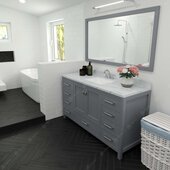  Caroline Avenue 60'' Single Bathroom Vanity in Gray with Calacatta Quartz Top and Square Sink with Polished Chrome Faucet with Matching Mirror, 60'' W x 22'' D x 35'' H