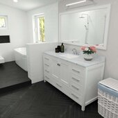  Caroline Avenue 60'' Single Bathroom Vanity in White with Calacatta Quartz Top and Square Sink with Polished Chrome Faucet with Matching Mirror, 60'' W x 22'' D x 35'' H