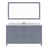  Caroline Avenue 60'' Single Bathroom Vanity in Gray with Cultured Marble Quartz Top and Square Sink with Matching Mirror, 60'' W x 22'' D x 35'' H