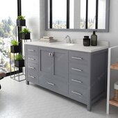  Caroline 60'' Single Bath Vanity in Gray with Dazzle White Quartz Top, Round Sink and Brushed Nickel Faucet with Matching Mirror, 60'' W x 22'' D x 35'' H