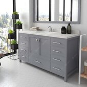  Caroline 60'' Single Bath Vanity in Gray with Dazzle White Quartz Top, Square Sink and Brushed Nickel Faucet with Matching Mirror, 60'' W x 22'' D x 35'' H