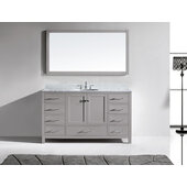  Caroline 60'' Single Bath Vanity in Cashmere Gray with Italian Carrara White Marble Top, Round Sink and Brushed Nickel Faucet with Matching Mirror, 60'' W x 22'' D x 35'' H