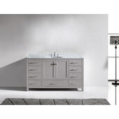  Caroline 60'' Single Bath Vanity in Cashmere Gray with Italian Carrara White Marble Top and Round Sink, 60'' W x 22'' D x 35'' H
