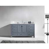  Caroline 60'' Single Bath Vanity in Gray with Italian Carrara White Marble Top and Round Sink, 60'' W x 22'' D x 35'' H