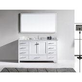 Caroline 60'' Single Bath Vanity in White with Italian Carrara White Marble Top, Round Sink and Polished Chrome Faucet with Matching Mirror, 60'' W x 22'' D x 35'' H