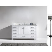  Caroline 60'' Single Bath Vanity in White with Italian Carrara White Marble Top and Round Sink, 60'' W x 22'' D x 35'' H