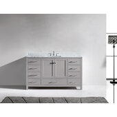  Caroline 60'' Single Bath Vanity in Cashmere Gray with Italian Carrara White Marble Top and Square Sink, 60'' W x 22'' D x 35'' H