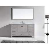  Caroline 60'' Single Bath Vanity in Cashmere Gray with Italian Carrara White Marble Top, Square Sink and Brushed Nickel Faucet with Matching Mirror, 60'' W x 22'' D x 35'' H