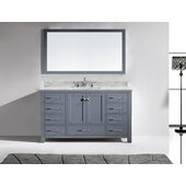  Caroline 60'' Single Bath Vanity in Gray with Italian Carrara White Marble Top, Square Sink and Polished Chrome Faucet with Matching Mirror, 60'' W x 22'' D x 35'' H