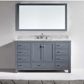  Caroline Avenue 60'' Single Bathroom Vanity Set in Grey, Italian Carrara White Marble Top with Square Sink, Mirror Included