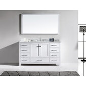 Caroline 60'' Single Bath Vanity in White with Italian Carrara White Marble Top, Square Sink and Polished Chrome Faucet with Matching Mirror, 60'' W x 22'' D x 35'' H