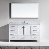  Caroline 60'' Single Bath Vanity in White with Italian Carrara White Marble Top and Square Sink, 60'' W x 22'' D x 35'' H