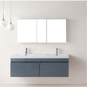  Zuri 55'' Wall Mounted Double Bathroom Vanity Set in Grey, White Polymarble Top with Integrated Square Sinks, Faucets Available in 2 Finishes